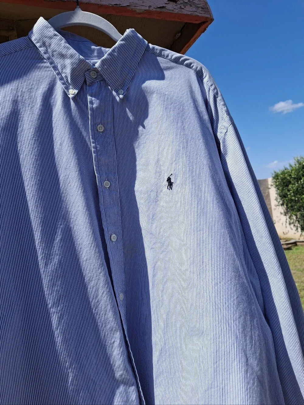 Ralph Lauren Blake Blue/White Striped Button-Down Cotton Shirt Men Size X-Large - Picture 7 of 16